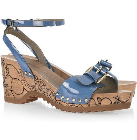Stella McCartney Green Leather Wedge Sandals
